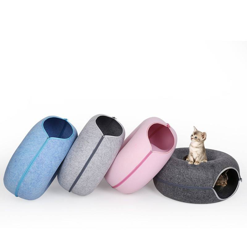 Donut Cat Bed & Tunnel — Calming Self-Warming Bed for Cats & Small Dogs