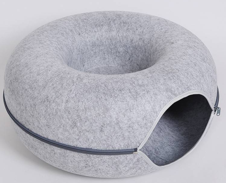 Donut Cat Bed & Tunnel — Calming Self-Warming Bed for Cats & Small Dogs