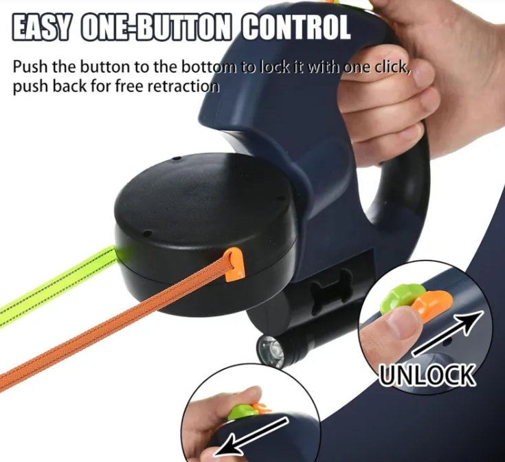 Dual Retractable Travel Dog Leash — Walk Two Dogs, Tangle-Free