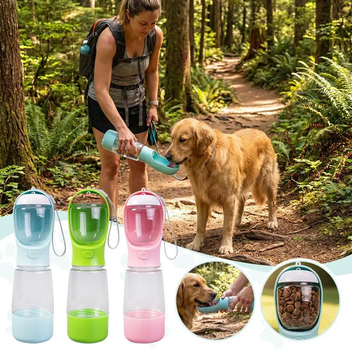 Dog drinking from the travel bottle bowl