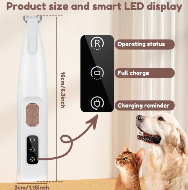 Pet Paw Trimmer with LED Light — Quiet Cordless Grooming for Dogs & Cats